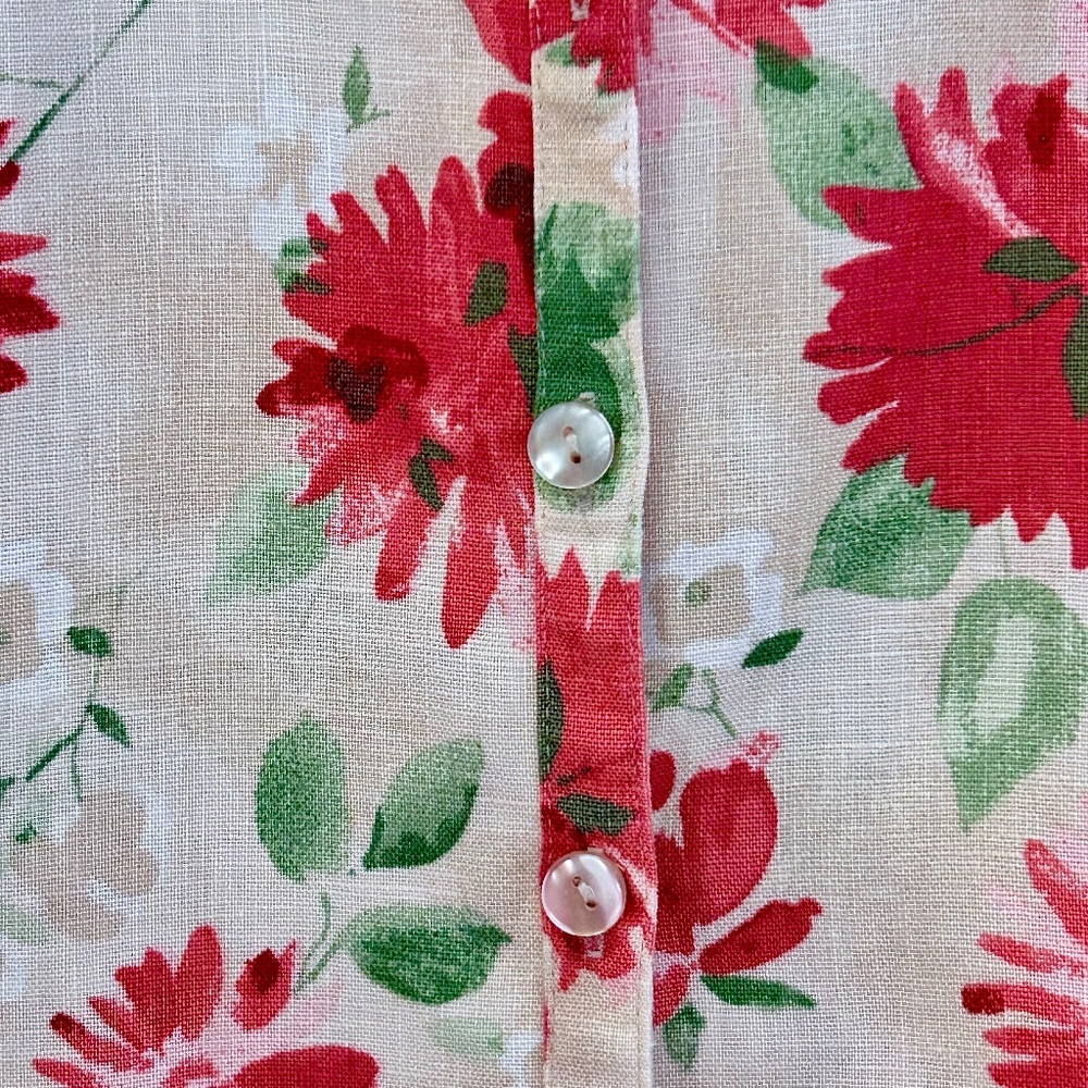 J M Collection Button Down Linen Top Floral NWOT 14 Petite